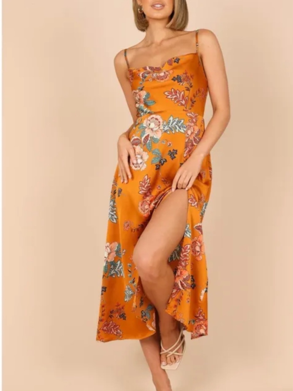 Petal & Pup Orange Floral High-Low Slip Dress